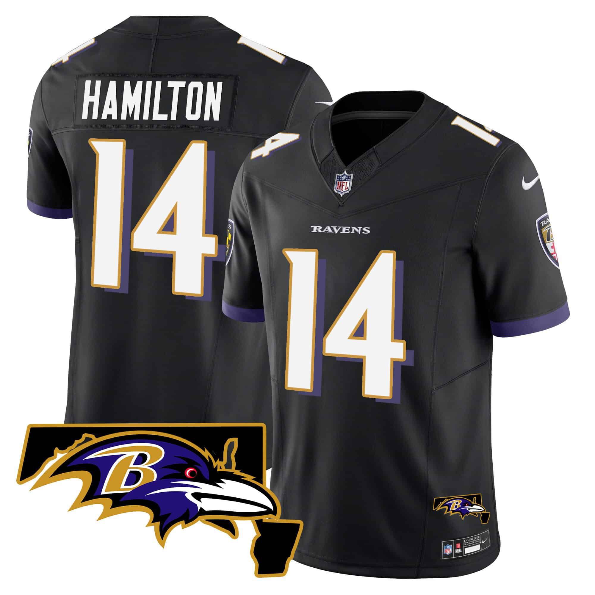 Men Baltimore Ravens #14 Hamilton Black 2024 Nike Maryland Patch Vapor Limited NFL Jersey style 1